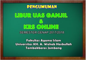 Read more about the article PENGUMUMAN LIBUR UAS GANJIL DAN KRS ONLINE SEMESTER GENAP 2017/2018